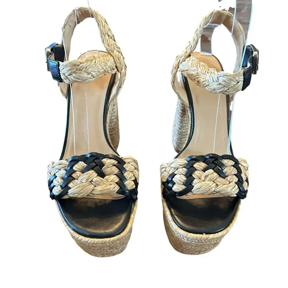Castaner Agnes Raffia & Leather Platform Sandals Braided Detail NEW EU 39 US 8